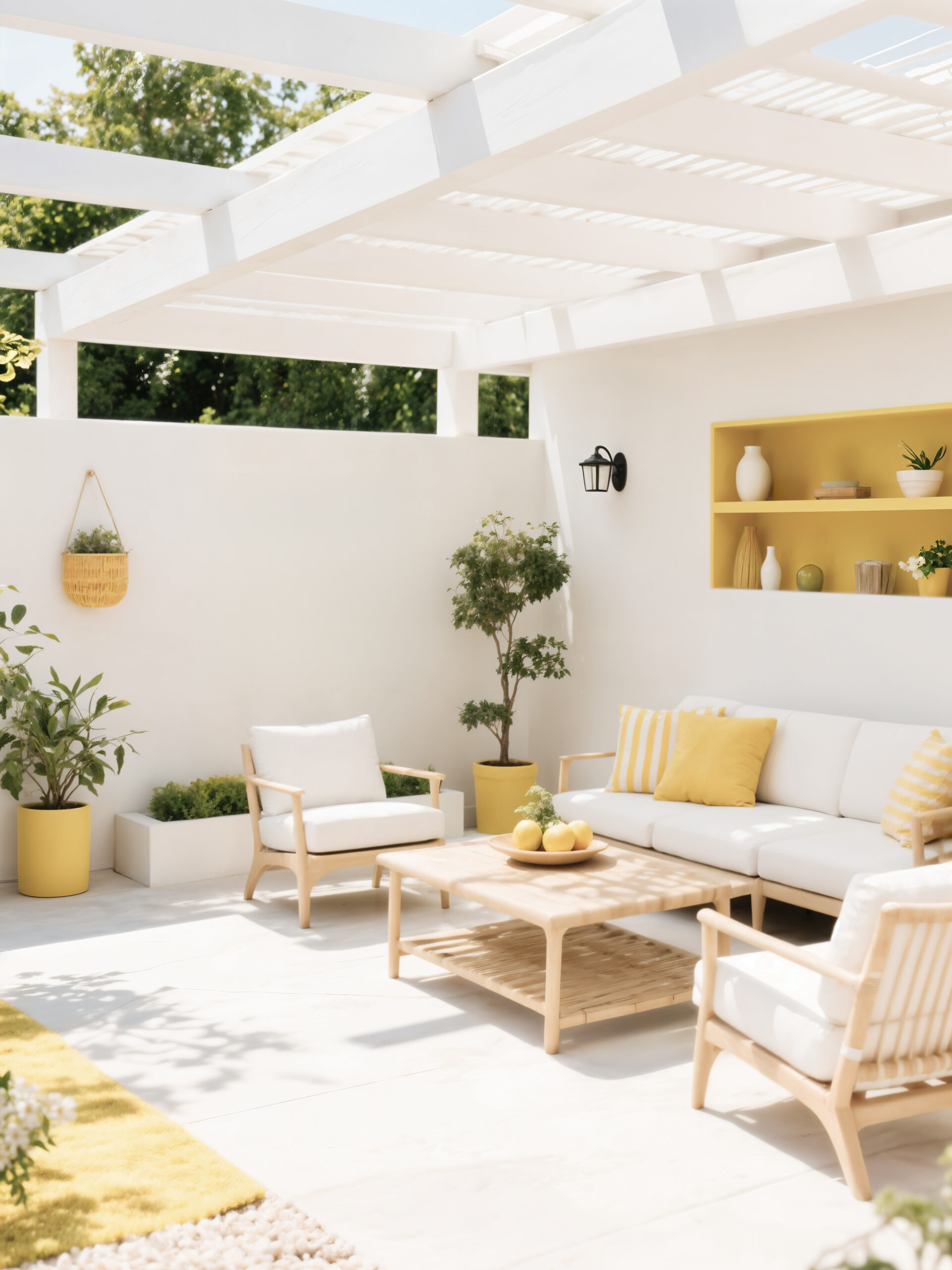 modern-outdoor-patio-with-white-pergola-yellow-accents